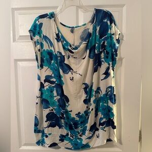 Lane Bryant Floral Blue and White Women's Top